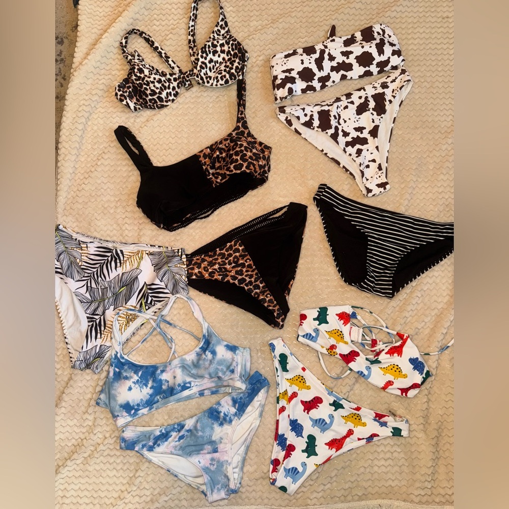 SHEIN Black and White Striped Bikini Set